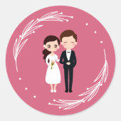 Kawaii roze thema van Chibi paar bruiloft Ronde Sticker (Voorkant)