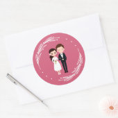 Kawaii roze thema van Chibi paar bruiloft Ronde Sticker (Envelop)