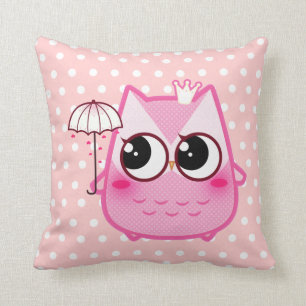 Kawaii roze uil met schattige paraplu kussen