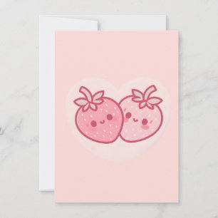 Kawaii Roze Valentijnse aardbeien Bedankkaart