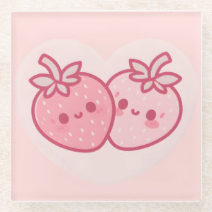 Kawaii Roze Valentijnse aardbeien Glazen Onderzetter