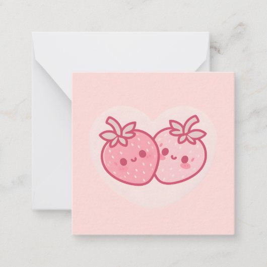 Kawaii Roze Valentijnse aardbeien Notitiekaartje (Voorkant)