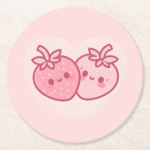 Kawaii Roze Valentijnse aardbeien Ronde Kartonnen Onderzetter