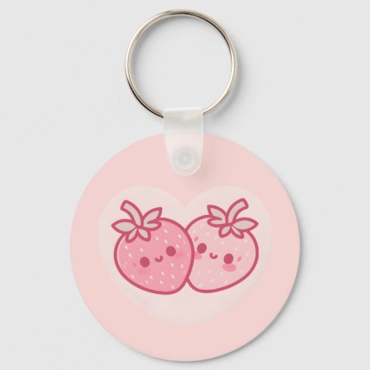 Kawaii Roze Valentijnse aardbeien Sleutelhanger (Voorkant)