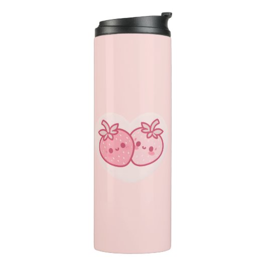 Kawaii Roze Valentijnse aardbeien Thermosbeker (Gedraaid links)