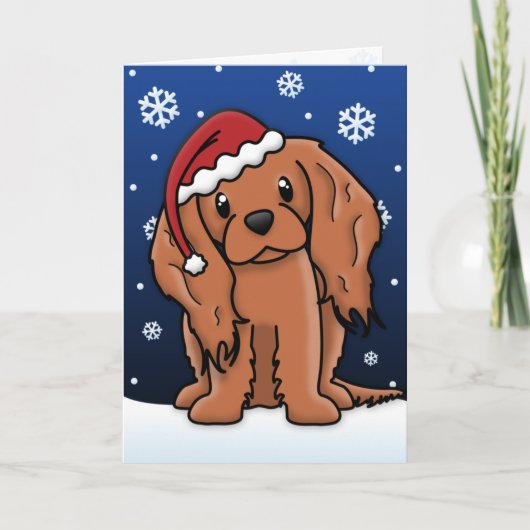 Kawaii Ruby Cavalier Spaniel Kerstkaart Feestdagen Kaart (Voorkant)