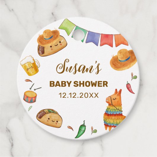 Kawaii Rustic Fiesta Taco over een Baby shower Bedankjes Labels (Voorkant)