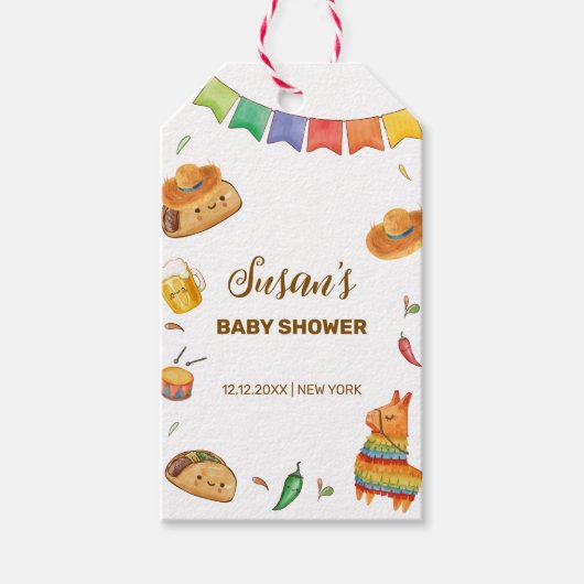 Kawaii Rustic Fiesta Taco over een Baby shower Cadeaulabel (Voorkant)