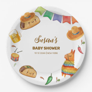 Kawaii Rustic Fiesta Taco over een Baby shower Papieren Bordje