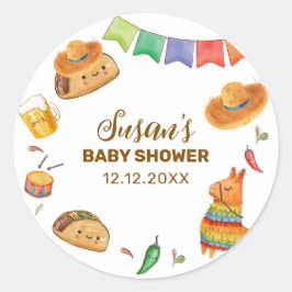 Kawaii Rustic Fiesta Taco over een Baby shower Ronde Sticker