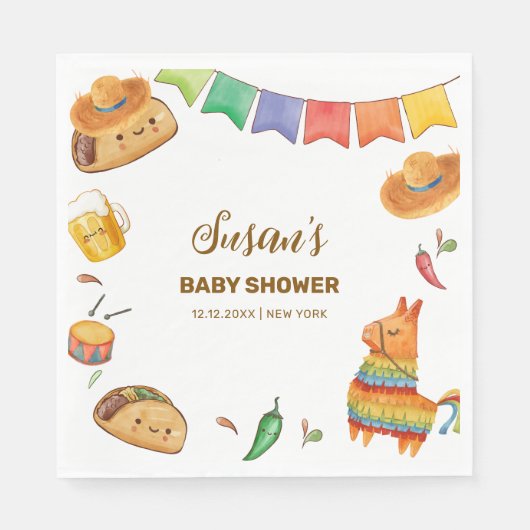 Kawaii Rustic Fiesta Taco over een Baby shower Servet (Voorkant)