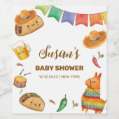 Kawaii Rustic Fiesta Taco over een Baby shower Wijn Etiket (Enkel label)