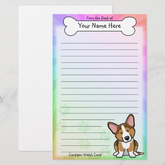 Kawaii Sable Cardigan Welsh Corgi Stationery Briefpapier (Voorkant / Achterkant)