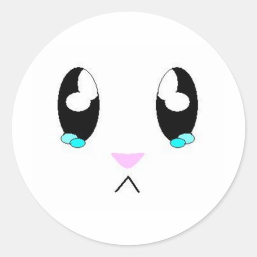 Kawaii Sad Bunny Face Ronde Sticker (Voorkant)