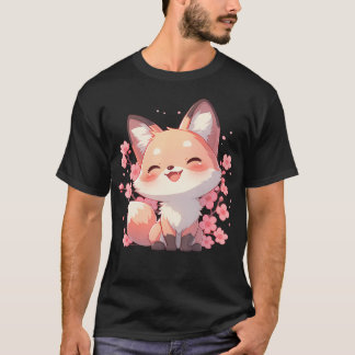 Kawaii Sakura Kitsune Mooie Vos Kersenbloesem T-shirt