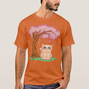 Kawaii Sakura Tree and Cat Cherry Clossom Anime T-shirt