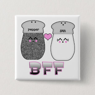 Kawaii Salt n Pepper BFF Vierkante Button 5,1 Cm
