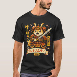 Kawaii Samurai Hond Cartoon Kunst T-shirt