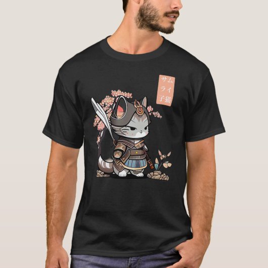Kawaii Samurai Kitten Art Japanese Anime Style for T-shirt (Voorkant)