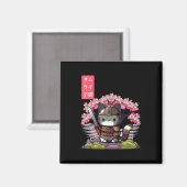 Kawaii Samurai Kitten met Cherry Blossom Japans Magneet (Voorkant / Achterkant)