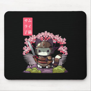 Kawaii Samurai Kitten met Cherry Blossom Japans Muismat