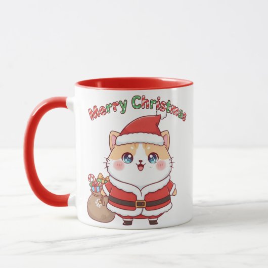 Kawaii Santa Cat Christmas Mug Gift for Cat Lovers Mok (Links)