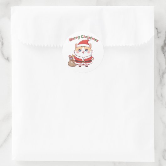 Kawaii Santa Cat Merry Christmas Holiday Gift Ronde Sticker (Tas)