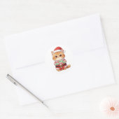 Kawaii Santa Cat Merry Christmas Ronde Sticker (Envelop)