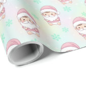 Kawaii Santa pastel pattern Cadeaupapier (Rol Hoek)