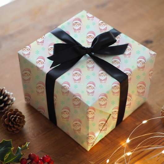 Kawaii Santa pastel pattern Cadeaupapier