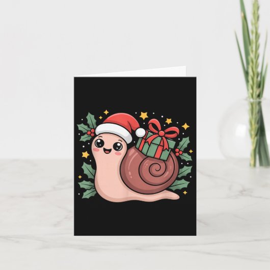 Kawaii Santa Snail With Wrapped Box And Holly Star Kaart (Voorkant)