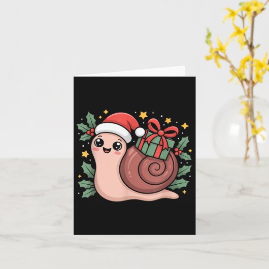 Kawaii Santa Snail With Wrapped Box And Holly Star Kaart (Gele Bloem)