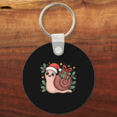 Kawaii Santa Snail With Wrapped Box And Holly Star Sleutelhanger (Voorkant)