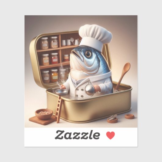 Kawaii Sardine Chef in een Mini Keuken Sticker (Vel)