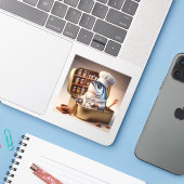 Kawaii Sardine Chef in een Mini Keuken Sticker (Laptop met iPhone)
