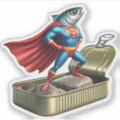  Kawaii Sardine Superhero Mighty Fish Sticker (Voorkant)