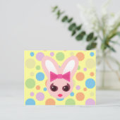 Kawaii Sassy Bunny Pink Bow & Mod Stippen Briefkaart (Staand voorkant)