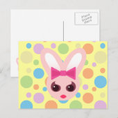 Kawaii Sassy Bunny Pink Bow & Mod Stippen Briefkaart (Voorkant / Achterkant)