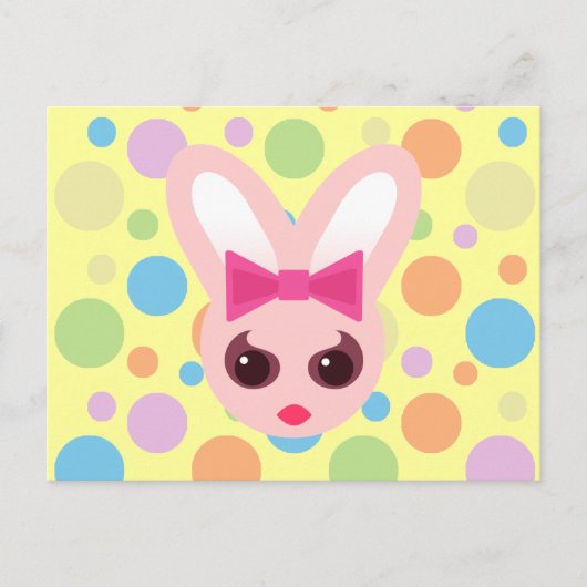Kawaii Sassy Bunny Pink Bow & Mod Stippen Briefkaart (Voorkant)