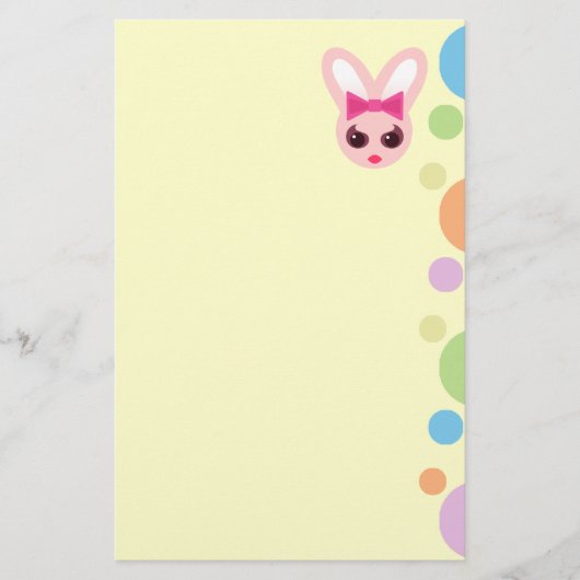 Kawaii Sassy Bunny Roze Strikje & Mod Stippen Briefpapier (Voorkant)
