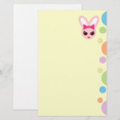 Kawaii Sassy Bunny Roze Strikje & Mod Stippen Briefpapier (Voorkant / Achterkant)