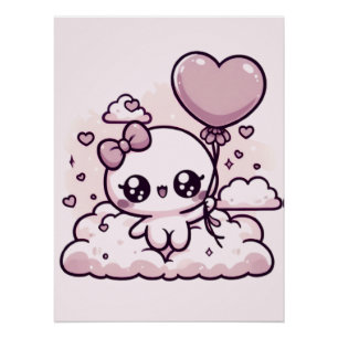 Kawaii Schatje met een Hartballon Perfect Poster