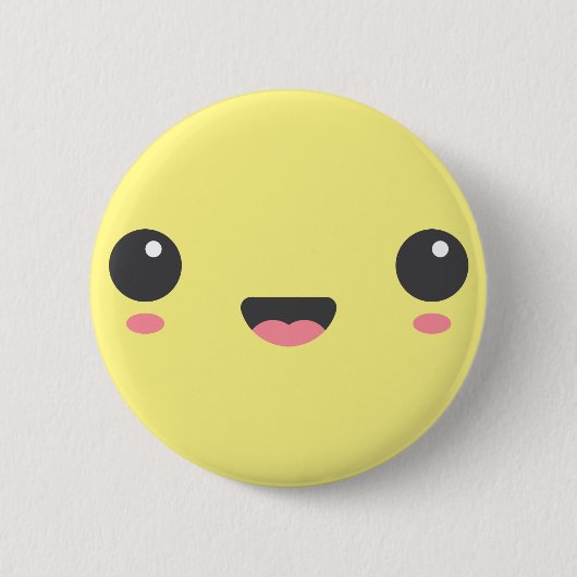 Kawaii, schattig gelukkig gezicht, geel ronde button 5,7 cm (Voorkant)