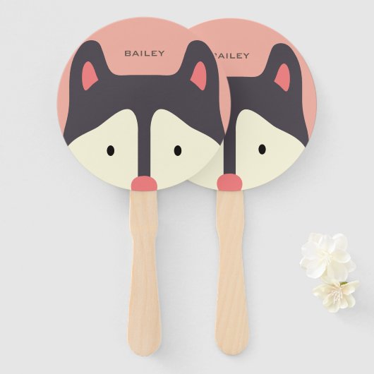 Kawaii schattig klein puppy hond. Husky. Handwaaier (Voorkant en achterkant)