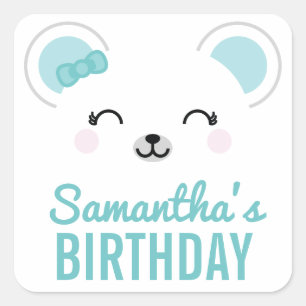 Kawaii Schattig Meisje IJsbeer Verjaardagsfeest Fa Vierkante Sticker