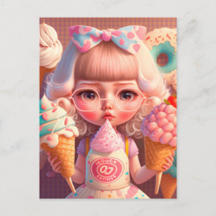 Kawaii schattig meisje met ijsjes   briefkaart