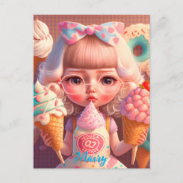 Kawaii schattig meisje met ijsjes briefkaart