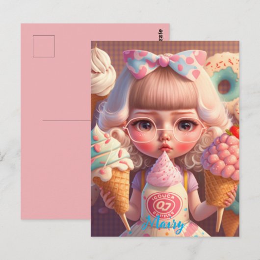 Kawaii schattig meisje met ijsjes briefkaart (Voorkant / Achterkant)