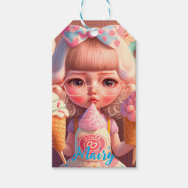 Kawaii schattig meisje met ijsjes cadeaulabel