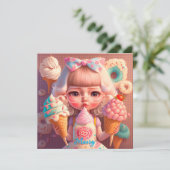 Kawaii schattig meisje met ijsjes kaart (Staand voorkant)